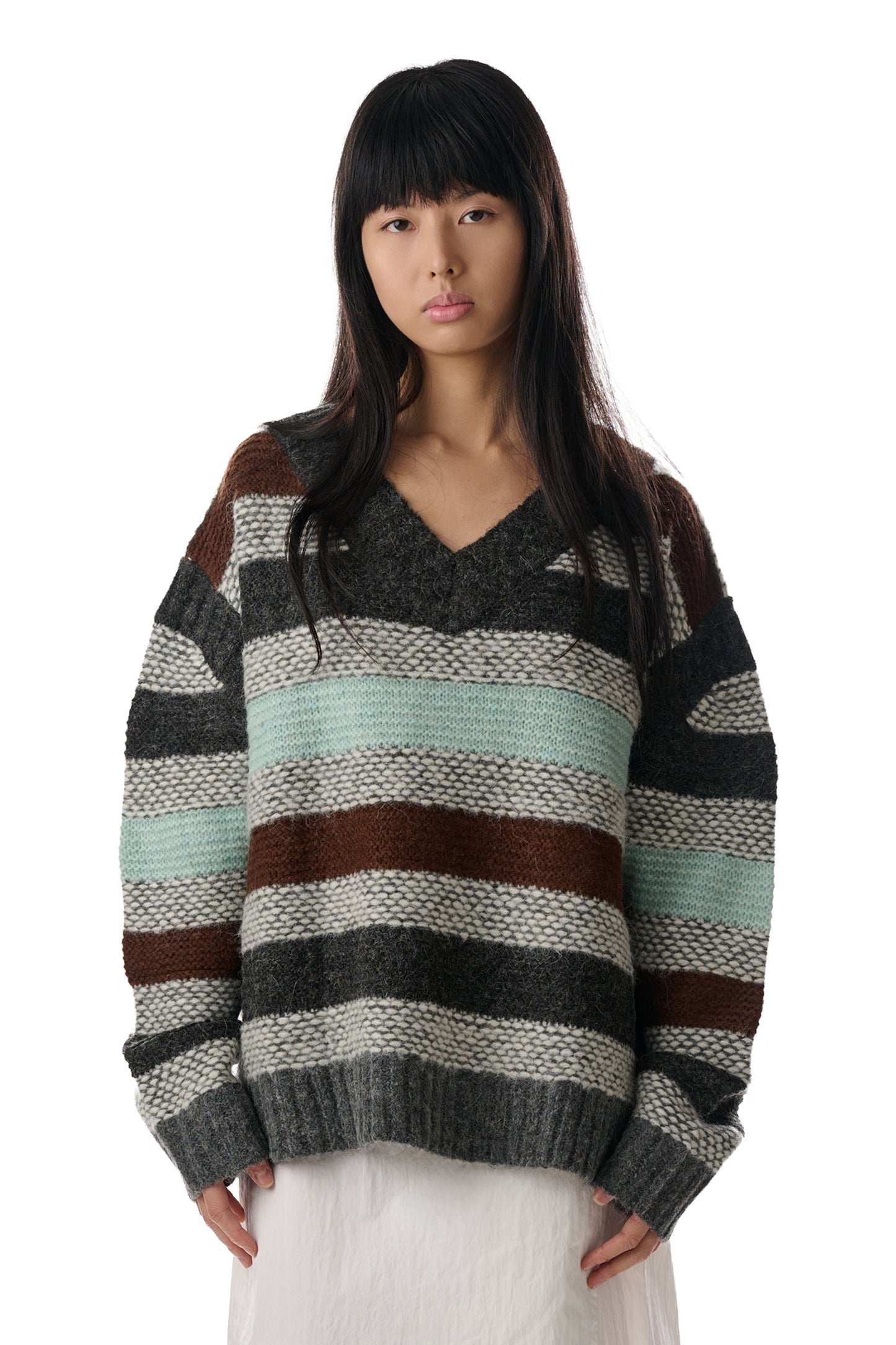 Brown Striped Garter Sweater