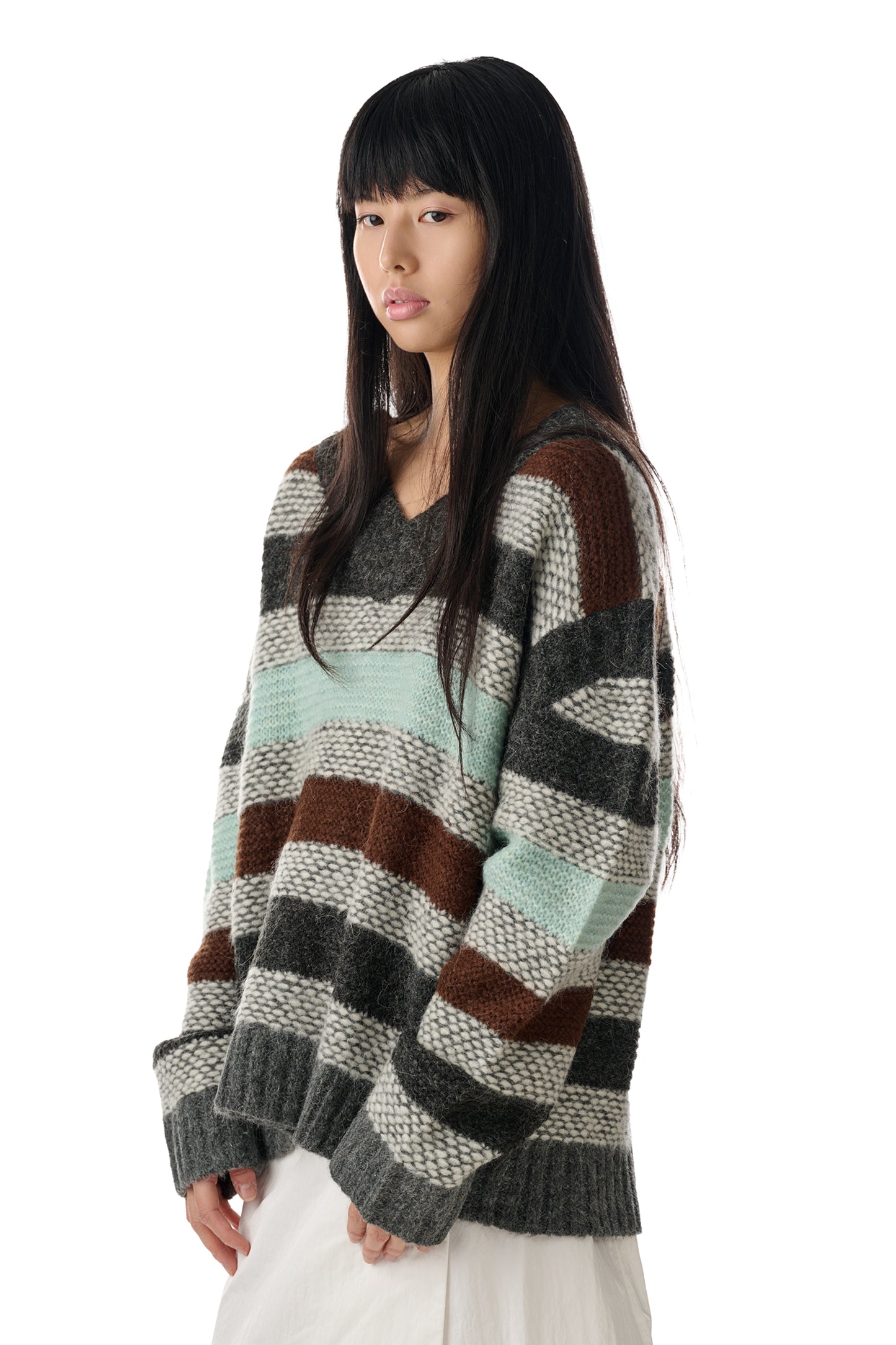 Brown Striped Garter Sweater
