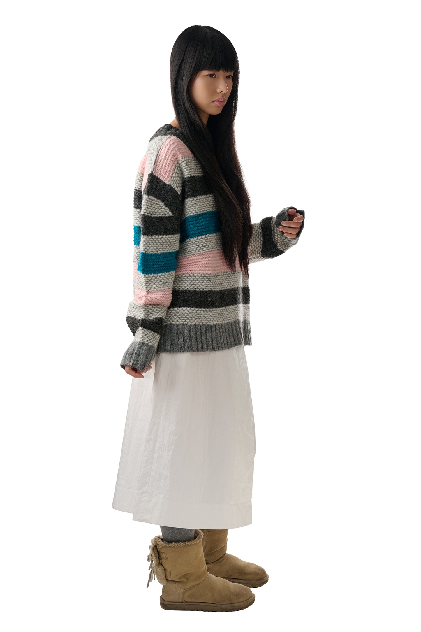 Pink Striped Garter Sweater