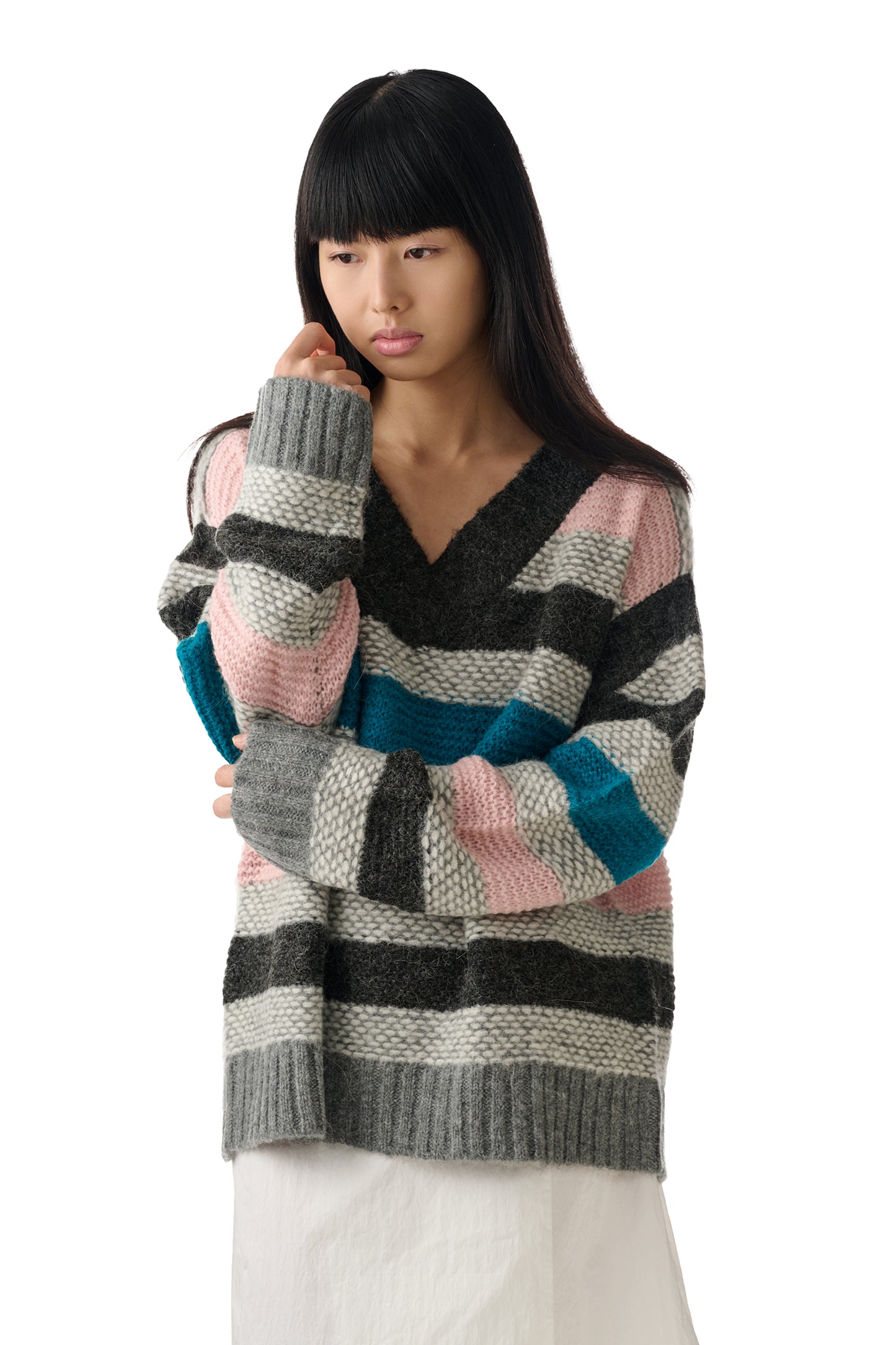 Pink Striped Garter Sweater