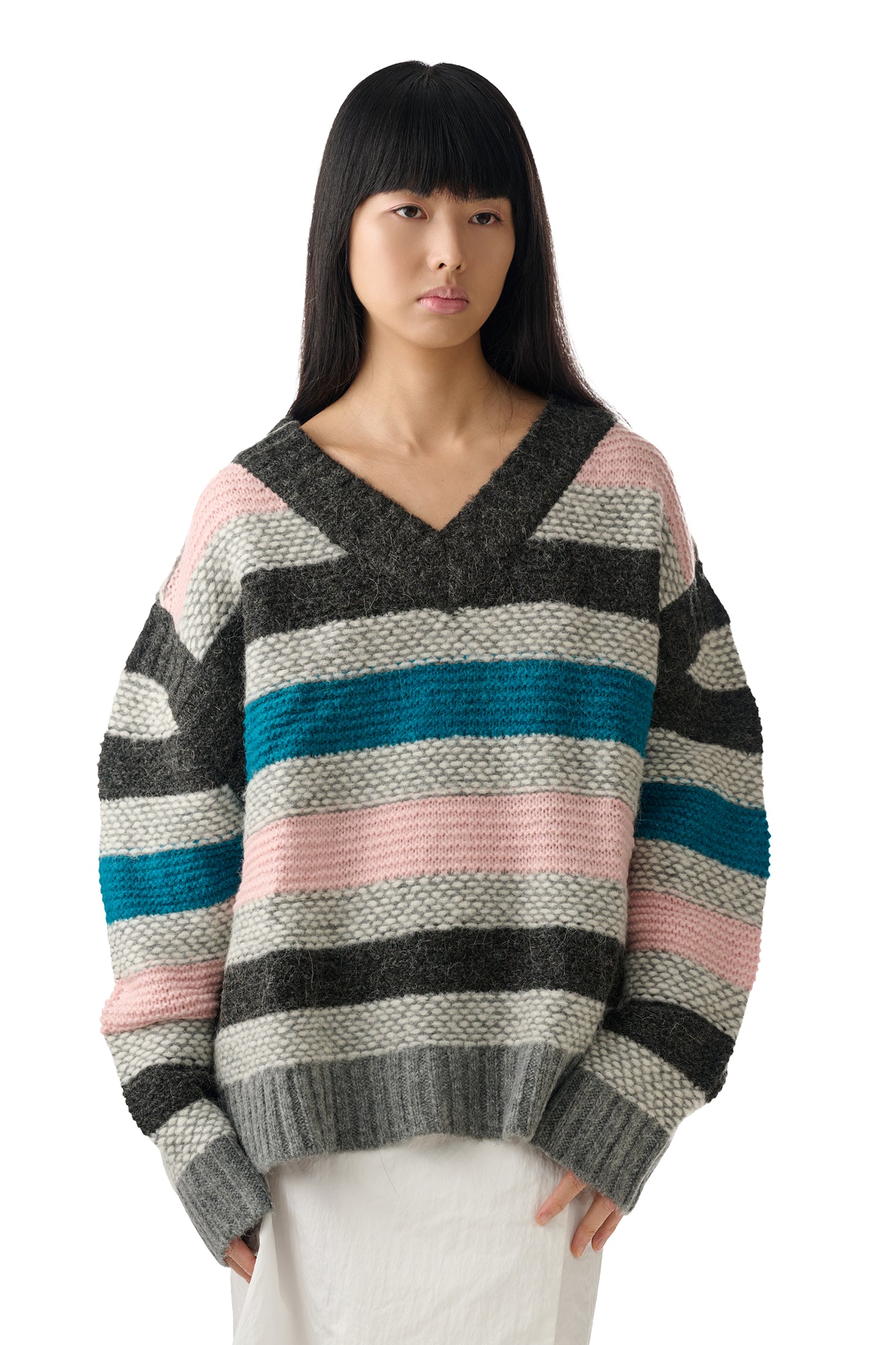 Pink Striped Garter Sweater